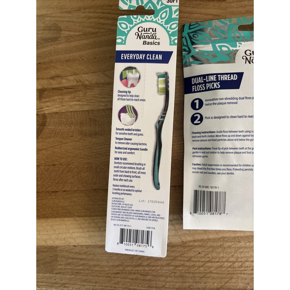 Guru Nanda Set Of 2 Toothbrushes And Dual Lined Thread Floss Picks 60 Floss Pick - Picture 6 of 6